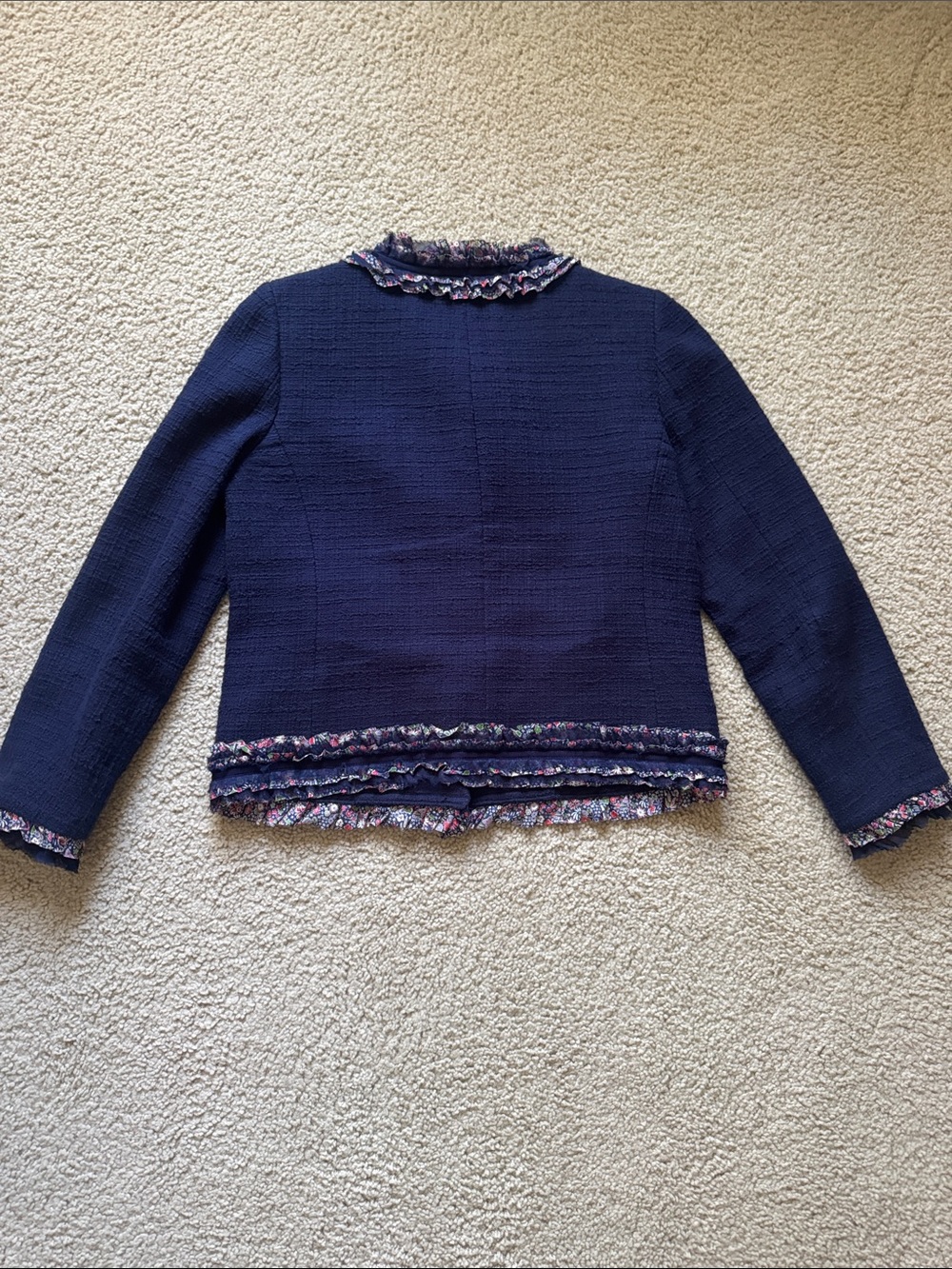 J Crew Navy Tweed Jacket with Floral Trim - Picture 5 of 12